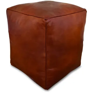 Poufs&Pillows Quadratischer Leder Pouf XL - Handgefertigt - gefüllt geliefert - Ottoman, Sitzsack, Fußhocker (Honigbraun)