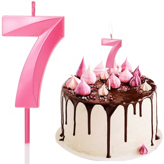 Geburtstag Nummer Kerzen, Zahlenkerze Rosa Mädchen Geburtstagskerzen Kuchen Kerzen Zahl 7 Glitzer Kuchen Topper Dekoration für Hochzeit Geburtstag Jubiläum Feier Abschluss, Rosa (7)
