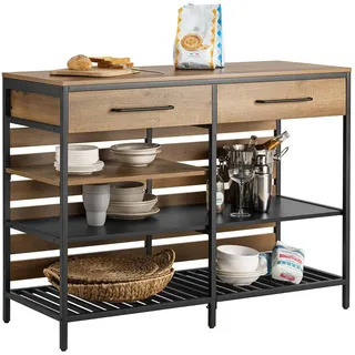 SoBuy Kücheninsel mit 2 Schubladen Dunkelbraun 120x45x90cm Industriell