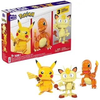Mattel HPF94 - Mega - Pokémon - Bausatz, Kanton Region Trio - Pikachu, Glumanda, Mauzi