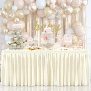 Highdi Tischrock aus Polyester, Tischrock für Rechteck Tische Hotel Bankett Tischröcke Waschbare für Party, Hochzeit, Geburtstag Tischdekoration (9FT,Beige)