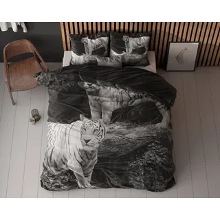 Sitheim-Europe Bettwäsche SLEEPTIME Tiger Grau Bettbezug mit Kissenbezug, 100% Baumwolle, 3 teilig, 100% Baumwolle schwarz