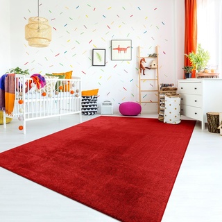 TT Home Teppich Kinderzimmer Waschbar rutschfest Kinderteppich Junge Mädchen Weich Pastell, Farbe: Rot, Größe:100x200 cm