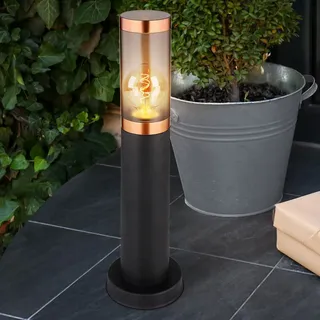 Standleuchte Stehlampe Außenbeleuchtung Sockelleuchte rauch Kupfer Außen Garten Stehlampe, Edelstahl Kunststoff, 1x E27, DxH 7,6x45 cm