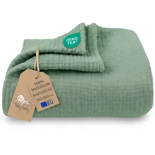 Totsy Baby Musselin Decke Baby 100x150 cm Sommerdecke Musselindecke Babydecke Salbeifarbe - Grün