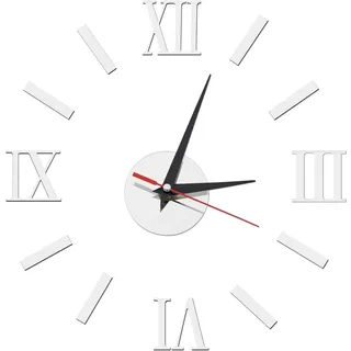 OTOTEC Römische Ziffern 3D Spiegel Wanduhr - Rahmenlose Große Acryl Wanddekoration für Home Office, Wohnzimmer, Schlafzimmer in Silber