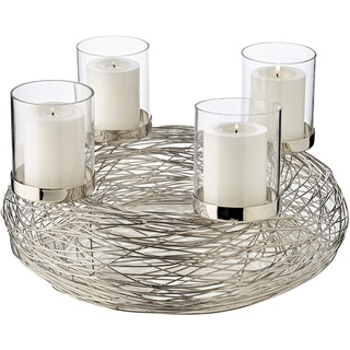 Edzard Adventskranz Rimini mit Kerzengläsern, Edelstahl vernickelt, Ø 36 cm