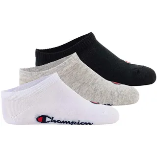 Champion Kinder Socken, 3er Pack - Sneaker Socken, Logo, einfarbig Schwarz/Grau/Weiß / 31-34