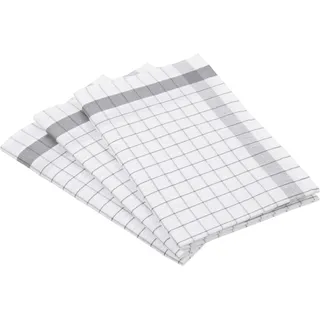 Ross 3er Pack Halbleinen Geschirrtücher, Exclusiv Karo Weißfond 50x70 cm | silber - grau