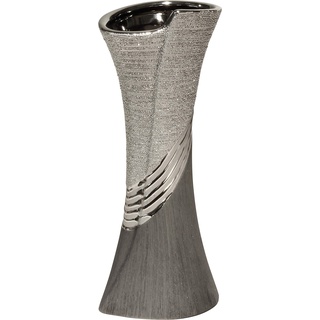 GILDE Moderne Vase Keramikvase Tischvase Dekovase Vase grau silber mit Relifierung, 13x38 cm