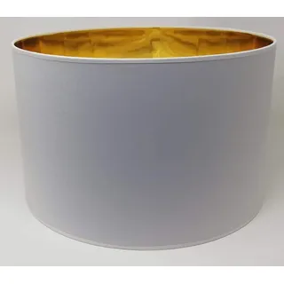 Lampenschirm Zylinder Form Weiß Stoff Gold Futter Handarbeit Verschiedene Größen Deckenanhänger - Tisch (30 cm Durchmesser 20 cm Höhe)