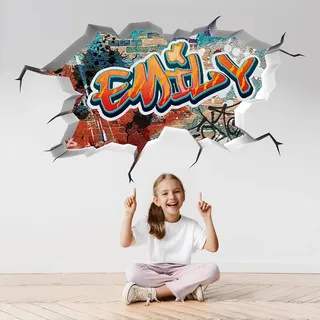 tjapalo® pkvr25 3D Wandtattoo Graffiti Name Wandaufkleber Kinderzimmer Mädchen wandtattoo Teenager Mädchen Cooles Wandtattoo Kinderzimmer Name, Größe: B50xH29cm