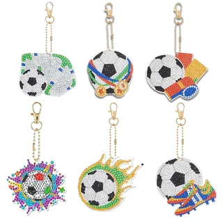 aupawdy 6 Stück Diamond Painting Schlüsselanhänger, Diamond Schlüsselanhänger, Fußball Diamant Malerei Schlüsselanhänger DIY Diamant Malerei Schlüsselbund Football