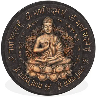 MuchoWow Wandbild Rund Wanddeko Deko Wohnzimmer Bilder 60x60 cm Buddha - Mantra - Meditation - Spirituell - Kupfer