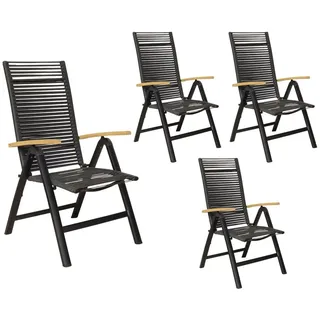 LC Garden 4er Set »Toronto« Klappsessel Rope schwarz mit Rope-Geflecht inkl. Teakholz Armlehne Gartenstuhl klappbar