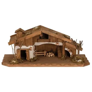 LB H&F Lilienburg Krippe Weihnachtskrippe Bergbauern Krippe Tischkrippe Holzkrippe Krippenstall, Echtholz, wunderschöne Details braun