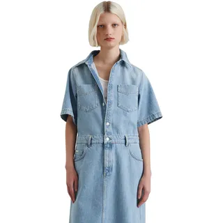 Jeanskleid MARC O'POLO DENIM "aus Organic Cotton", Damen, Gr. S, Normalgrößen, blau (light blau), Obermaterial: 100% Baumwolle; Futter: 100% Nicht verfügbar, unifarben, regular fit wadenlang, Kurzarm, Kleider