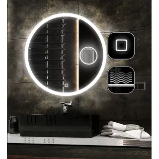 Badspiegeldesign - Badspiegel mit Beleuchtung LED Radlux 100 cm, Runder Badezimmerspiegel mit Beleuchtung, Wandspiegel mit LED, Touch-Schalter, Kosmetikspiegel (5-Fach) und Heizmatte (Beschlagfrei)