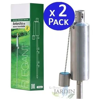 2 Stück Gartenfackeln Aus Edelstahl Für Den Außenbereich, Modell Elegant 115 Cm, Öllampe