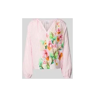 Bluse mit Tunikakragen und elastischen Ärmelabschlüssen, Hellrosa, 42