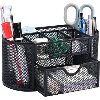 MumdoYAL Büroorganizer und -spender Schreibtisch Organizer, Mesh Metall Büro Organizer mit Schublade und Stifthalter für Stifte, Haftnotizen, Hefter, Ordnerklammern, Platzsparendes Desk Organizer