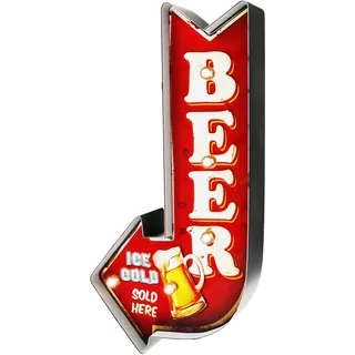DiiliHiiri Leuchtschild Vintage Deko Bier — Retro Blechschild mit LED Beleuchtung für Wanddeko, Leuchtreklame für 50er Jahre Haus Dekoration, Retro Leuchtkasten | 41x22x5 cm (Ice Cold Beer)