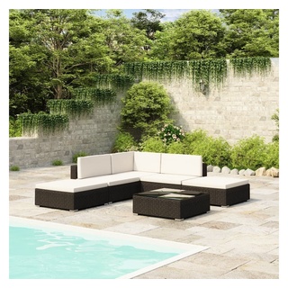 vidaXL Gartenlounge-Set 6-tlg. Garten-Lounge-Set mit Auflagen Poly Rattan Schwarz, (6-tlg) schwarz|weiß 210 cm x 57.5 cm