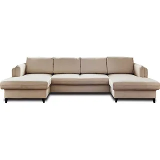 Lisa Design Brooke, Wohnlandschaft U-Form, 7-Sitzer, mit Schlaffunktion und Bettkasten, aus Samt , Beige - Beige