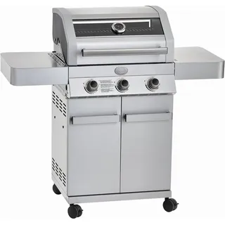 RÖSLE Gasgrill G3 Gasgrill Edelstahl Grillstation mit 3 Hauptbrenner, Deckel mit Glas, Garten, Balkon, Terrasse, Gusseisenrost, auch Holzkohlegrill