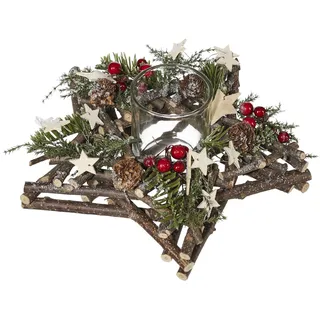 creativ home Teelichthalter Adventsgesteck mit Teelichthalter Braun