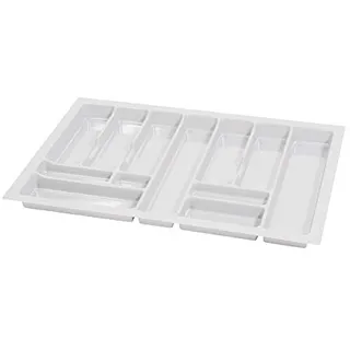 Besteckkasten für Schubladen 80 cm, Weiß, Einstellbar Breite 73 - 49 cm | Schubladen Organizer mit Fächern, zuschneidbar, robuster Kunststoffeinsatz, Besteckeinsatz für Besteck und Küchenutensilien
