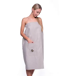 Ger3as Saunakilt Damen, 75% Leinen, 25% Baumwolle,Saunatuch mit Gummizug und Klettverschluss, Baumwolle Tuch, Wellness Handtuecher Schnelltrocknend, 85 x 145 cm