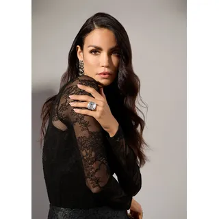 Madeleine Langarmshirt Elegantes Rundhals-Oberteil aus feinem Netz Zartes, semitransparentes Design mit langen Ärmeln schwarz 40