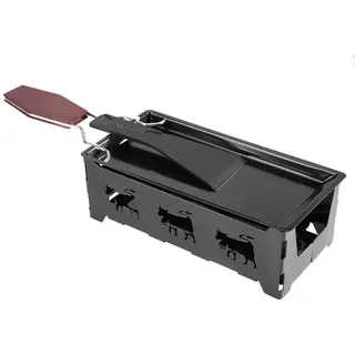 18.5 * 9.2 cm Raclette mit Kerzen, Tragbare Raclette Teelicht Mini Raclette für 2 Personen mit Teelichter Antihaft Käse Raclette mit Teelichter, Backblech mit Holzgriff Home Küchen Grill Werkzeug