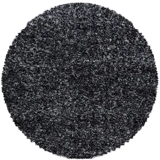 Carpetsale24 Runder Hochflor Teppich Ø 80 cm Anthrazit – Shaggy, Flauschig & Pflegeleicht, Meliert, Jute-Rücken für kleine Räume & Eingangsbereich