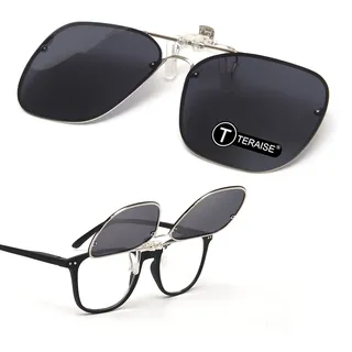 TERAISE Clip-On Sonnenbrillen für Brillenträger Polarisiert UV400 | Hochklappbare Metallclips für Herren Damen, Große Sonnenbrillen Aufsätze für Die Meisten Brillen, Blendfrei für Draußen - 60*44mm
