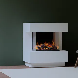 muenkel design London 900 Opti-glo [Elektrokamin Opti-myst]: weiß (warm) - Mit Heizung - Tank - Kieswanne mit weißen Steinen