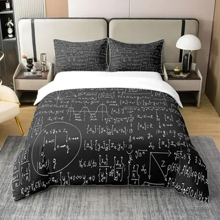 Loussiesd Math Theme Bettbezug Set Mathematical Formula Baumwolle Bettwäsche Set 135x200cm Geometrie Streifen Numbers Betten Set für Kinder Jungen Mädchen Weich Baumwolle Schwarz Weiß Bettwäsche-Set