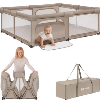 lionelo Florence XL Easy Fold Laufstall Baby 180 x 200 cm, Faltbares Laufgitter Beige Sand