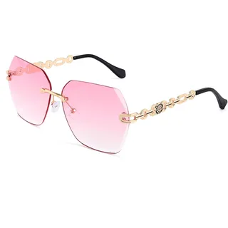 FEISEDY Randlose Sonnenbrille Damen Groß Brille ohne Rahmen mit Glitzer Diamant Schneidlinse UV400 Schutz Frauen Brille B2567 - 61mm