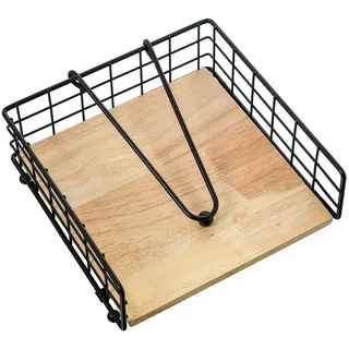 DRW Serviettenhalter aus Metall und Holz in Natur und Schwarz, 19 x 19 x 7 cm