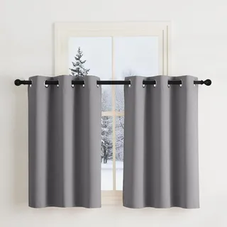 NICETOWN Scheibengardinen Blickdicht Thermovorhang Kälteschutz mit Ösen | H90 x B107 cm, 2er Set, Wärmeschutzvorhang Kurz, Blackout Curtains for Bedroom, Scheibengardinen Modern, Verdunkelung