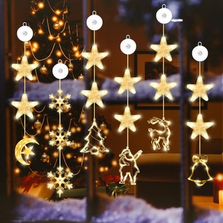 Anyingkai 6er Set LED Weihnachtsbeleuchtung Fenster, Saugnapf Lichter, Fensterbeleuchtung , Hängend Fensterlicht, Fensterdeko Weihnachten