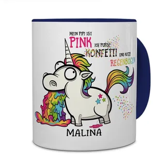 printplanet® Tasse mit Namen Malina - Motiv Einhorn - Namenstasse, Kaffeebecher, Mug, Becher, Kaffeetasse - Farbe Blau