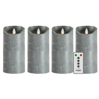 SOMPEX LED-Kerze Sompex Flame LED Echtwachskerzen 4er Set grau 18cm mit Fernbedienung (Set, 5-tlg., 4 Kerzen, Höhe 18cm, Durchmesser 8cm, 1 Fernbedienung), mit Timer, Echtwachs, täuschend echtes Kerzenlicht grau