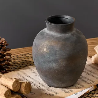PORCER Rustikale Bauernhaus-Blumenvase, Keramik, 15,2 cm, niedliche Boho-Vase für Heimdekoration, Terrakotta-Vase für Wohnzimmer, Tisch, Regal, Kamindekoration, Bauernhaus-Bronze
