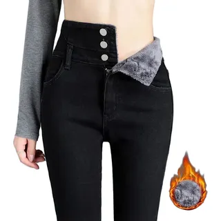 Onsoyours Thermo Jeans Damen Fleece Gefütterte Thermojeans Skinny Jeans High Waist Leggings Denim Hose Winter Warm Dicke Strumpfhose Pants Streetwear