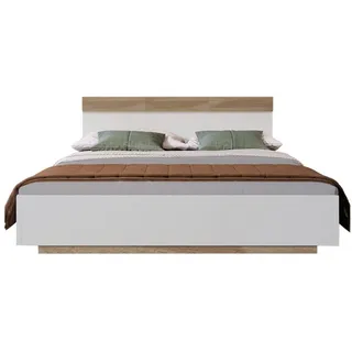 Sweiko Massivholzbett (Doppelbett mit Kopfteil und Lattenrost), Schwebebett,Kiefer weiß 144 cm x 205 cm x 90.5 cm