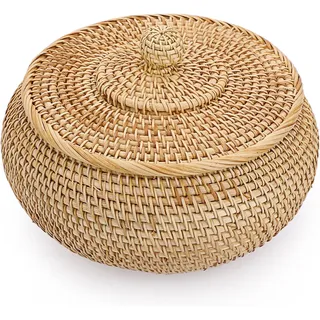 Aufbewahrungskorb Aus Rattan Mit Deckel, Dekorative Box, Organizer Für Regal, Haushalt, Küche (22x13cm)