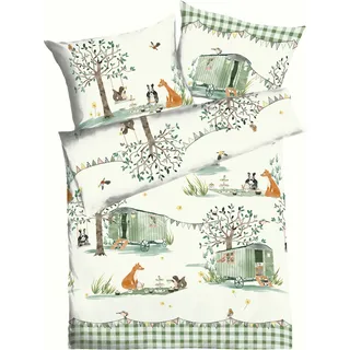 KAEPPEL Kinderbettwäsche Picknick Tiere Grün 135 x 200 cm + 80 x 80 cm